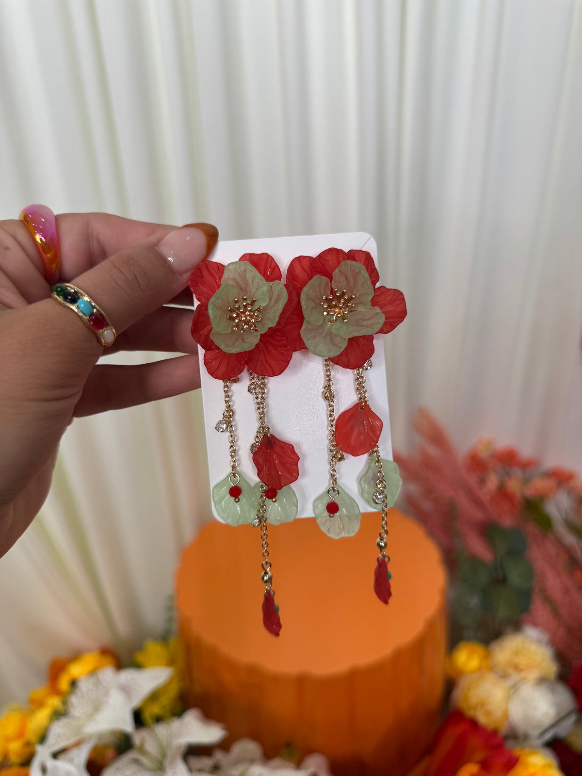 RED & GREEN DANGLE EARRINGS