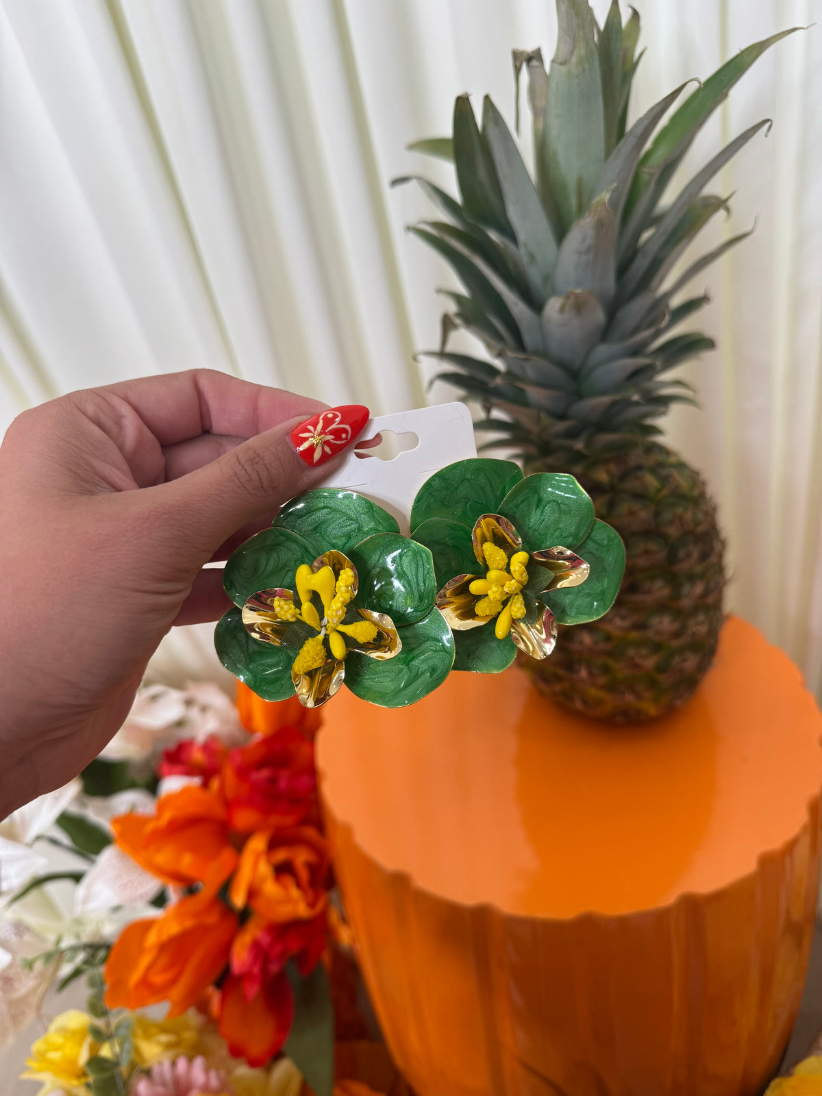 BIG FLOWER EARRING (GREEN)