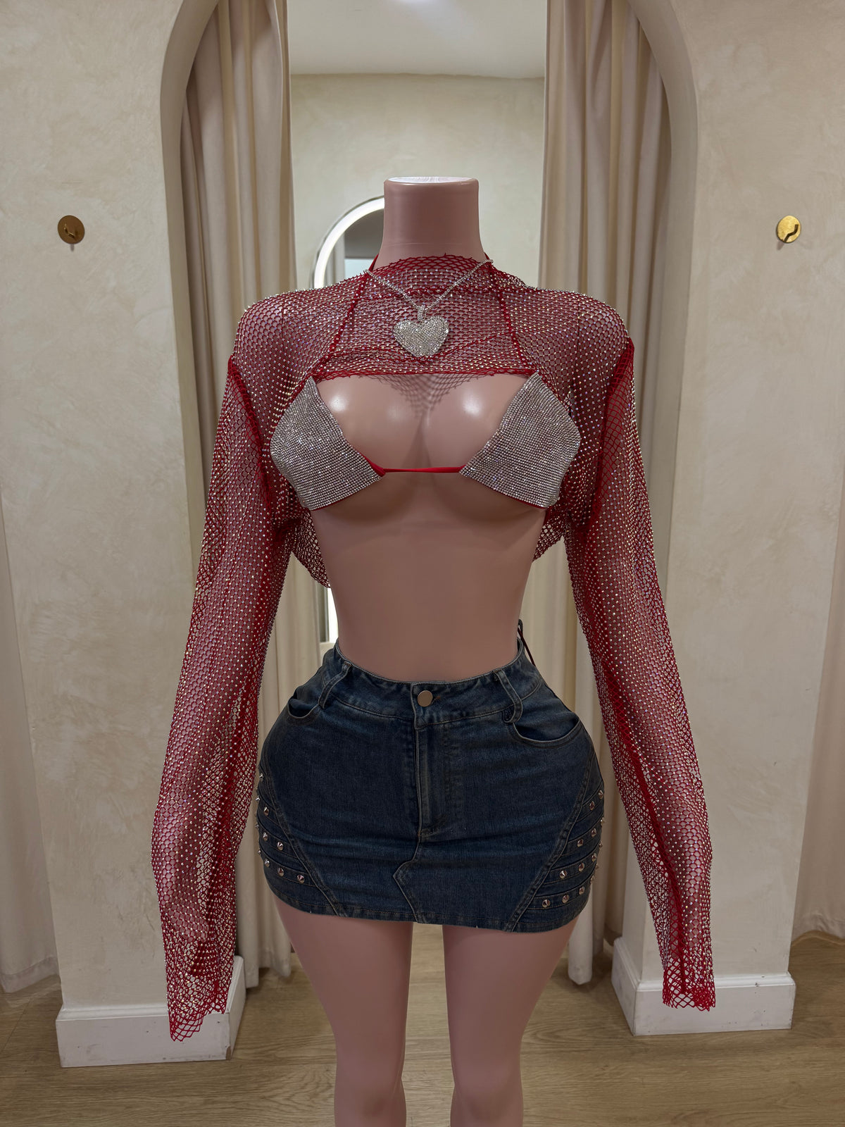 EXTRA MESH BLING COVER TOP (RED)