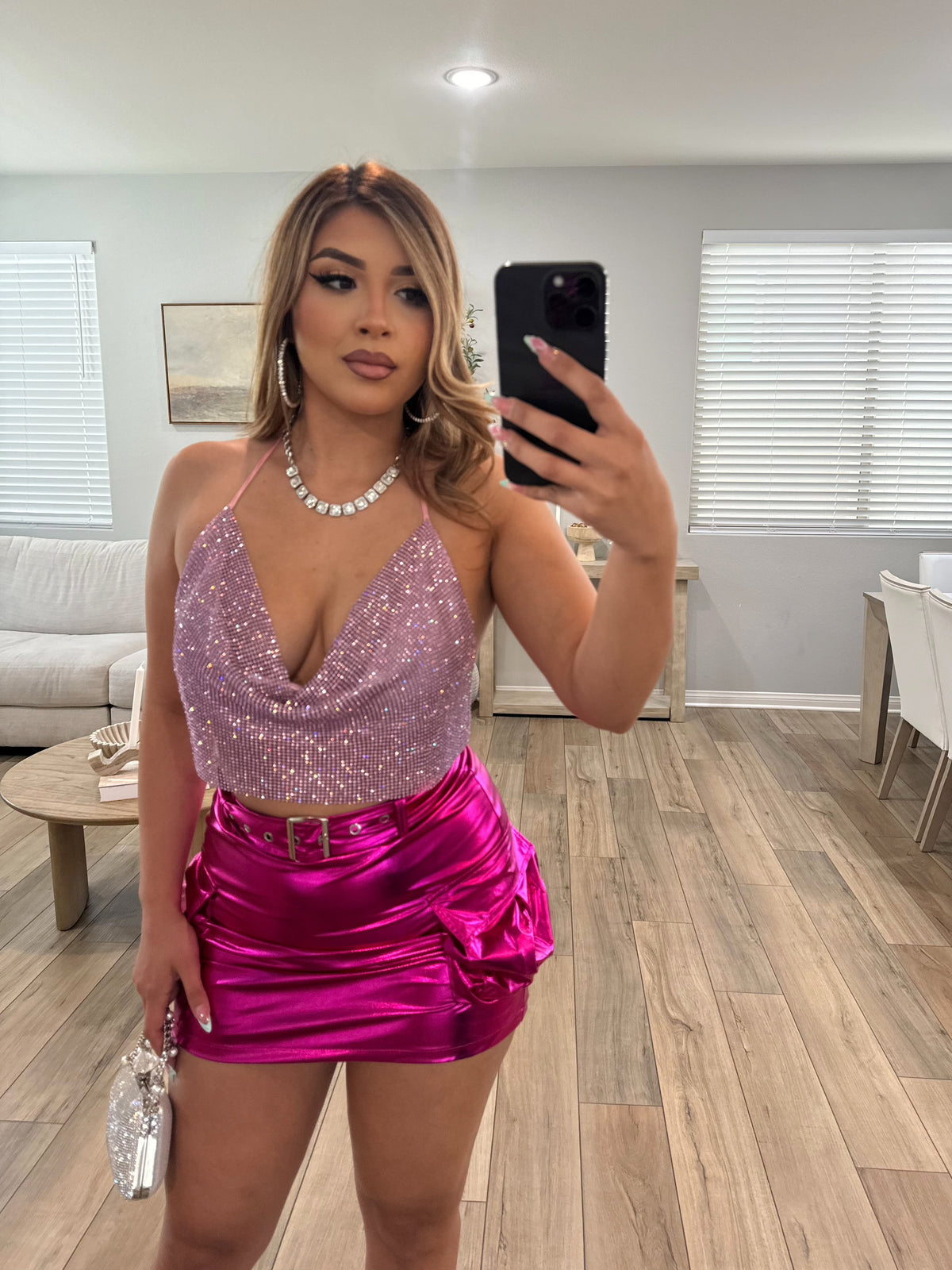 BESTIES METALLIC CARGO SKIRT (FUCHSIA)