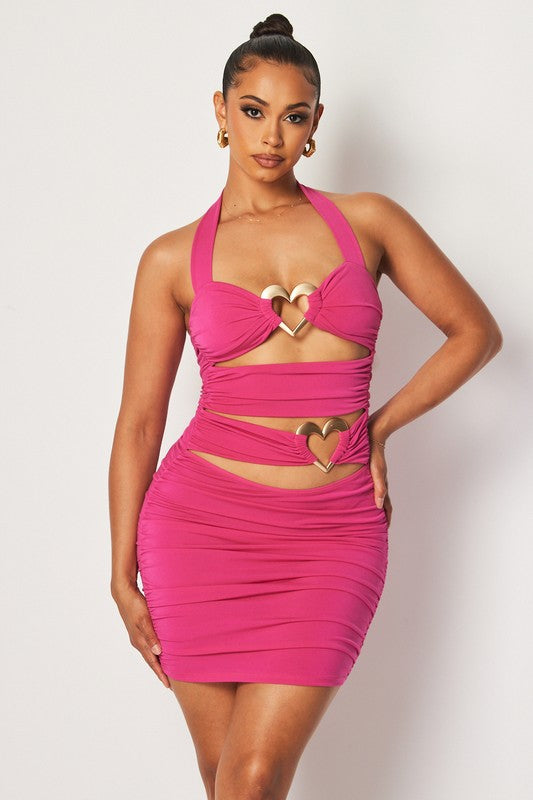 BE MINE HALTER DRESS (PINK)