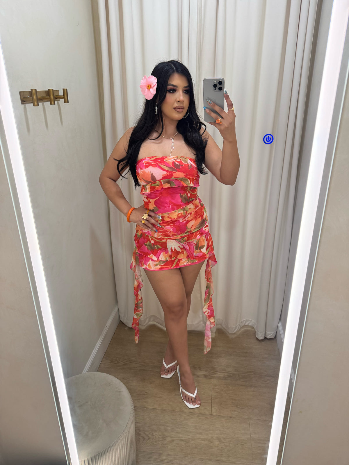 FLORAL STRAPLESS DRESS