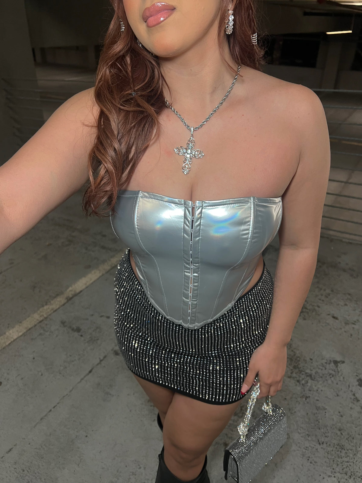 BADDIE CORSET TOP (SILVER)