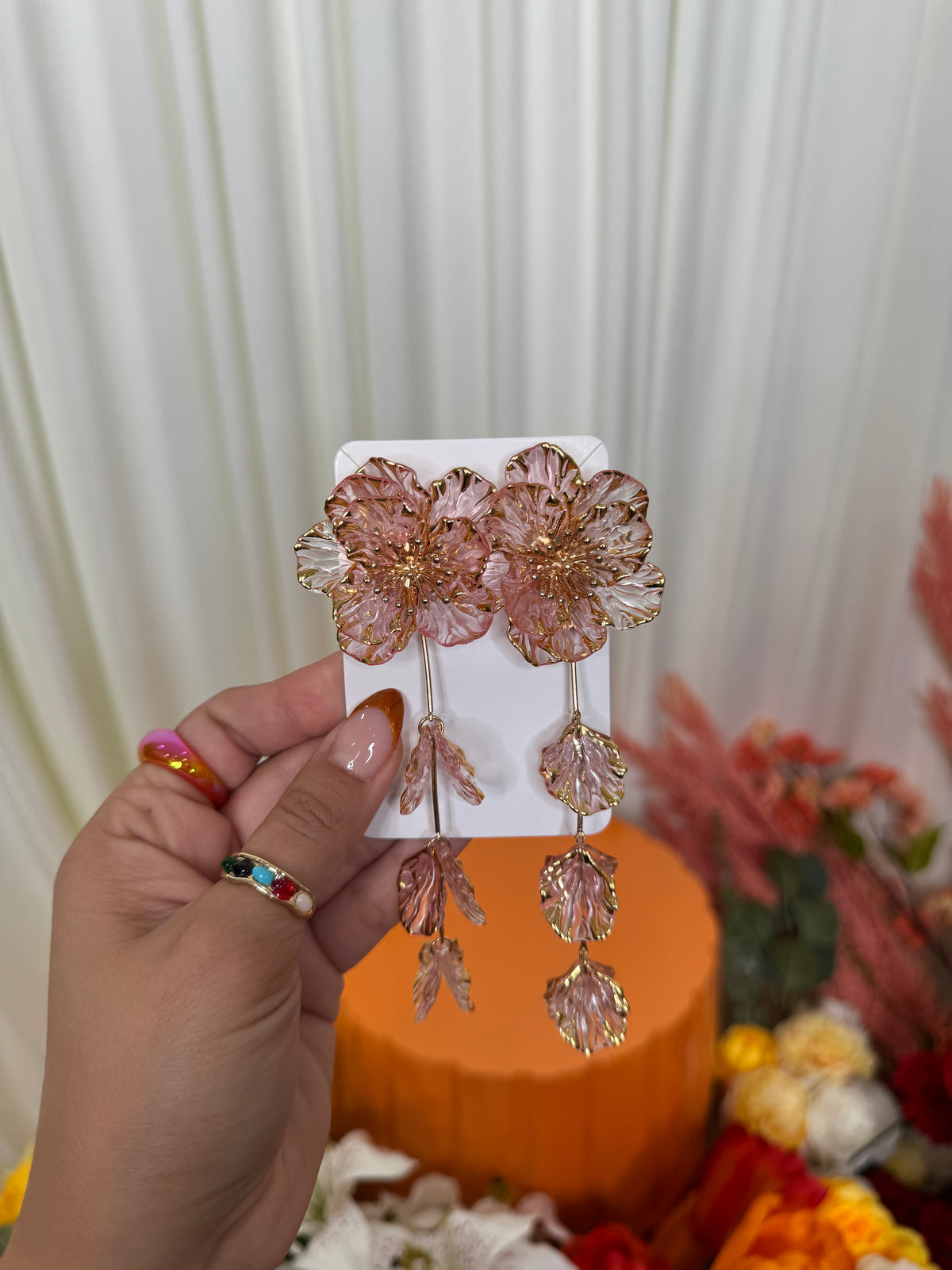 PINK CLEAR DANGLE EARRING