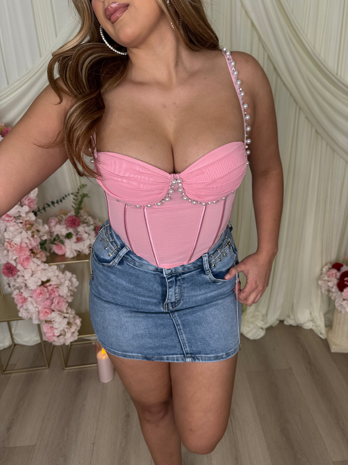LOVELY PEARL CORSET TOP (PINK)
