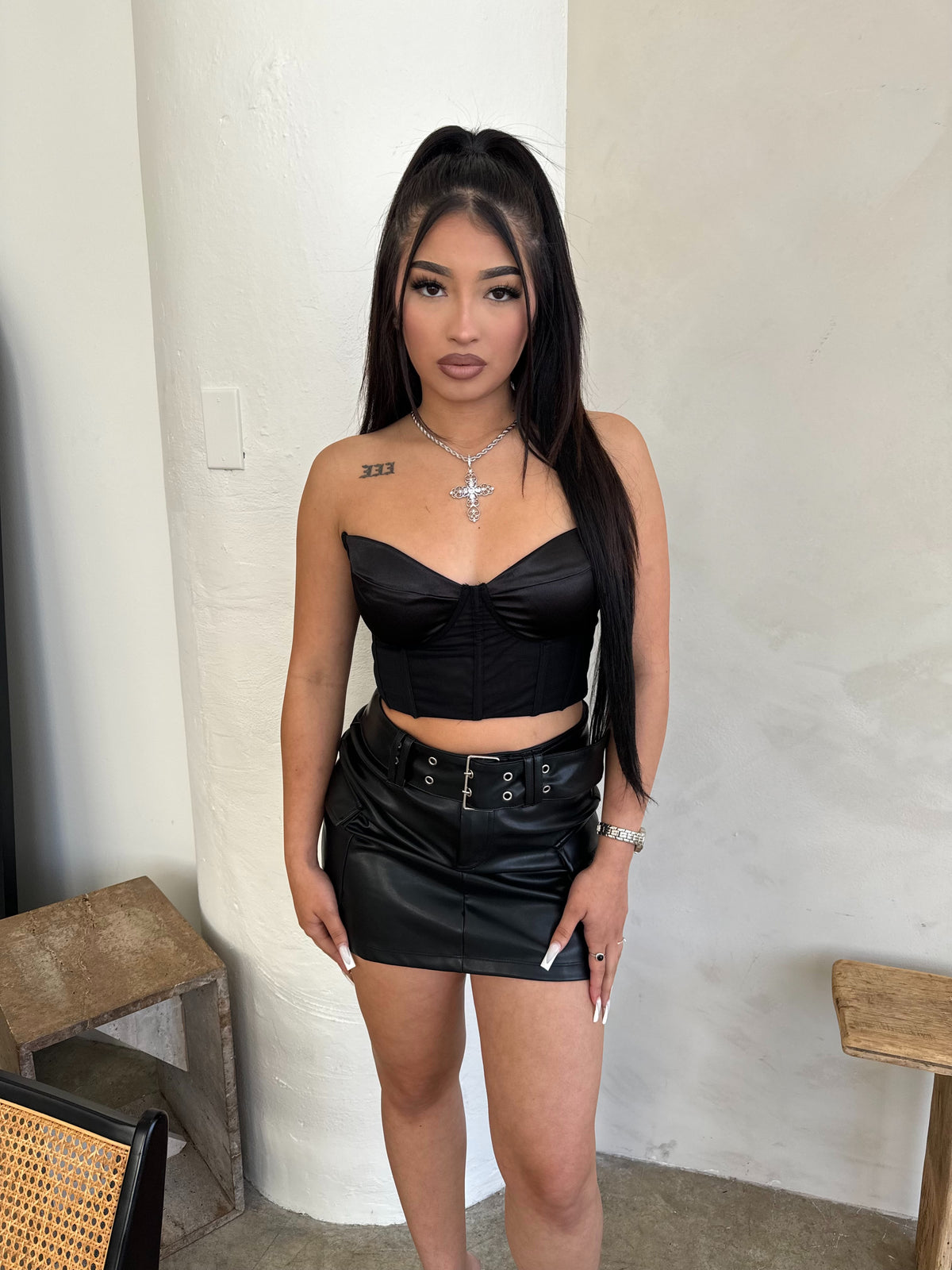 NATALIE LEATHER SKIRT (BLACK)