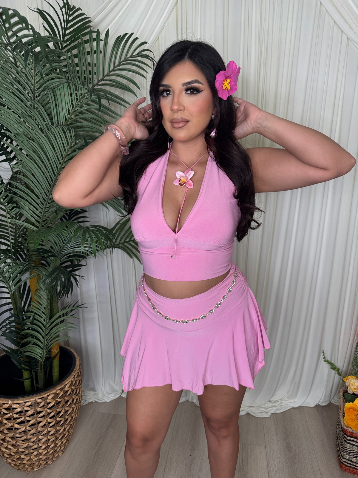 OKI DOKI PINK SKIRT SET (BUILT IN SHORTS)