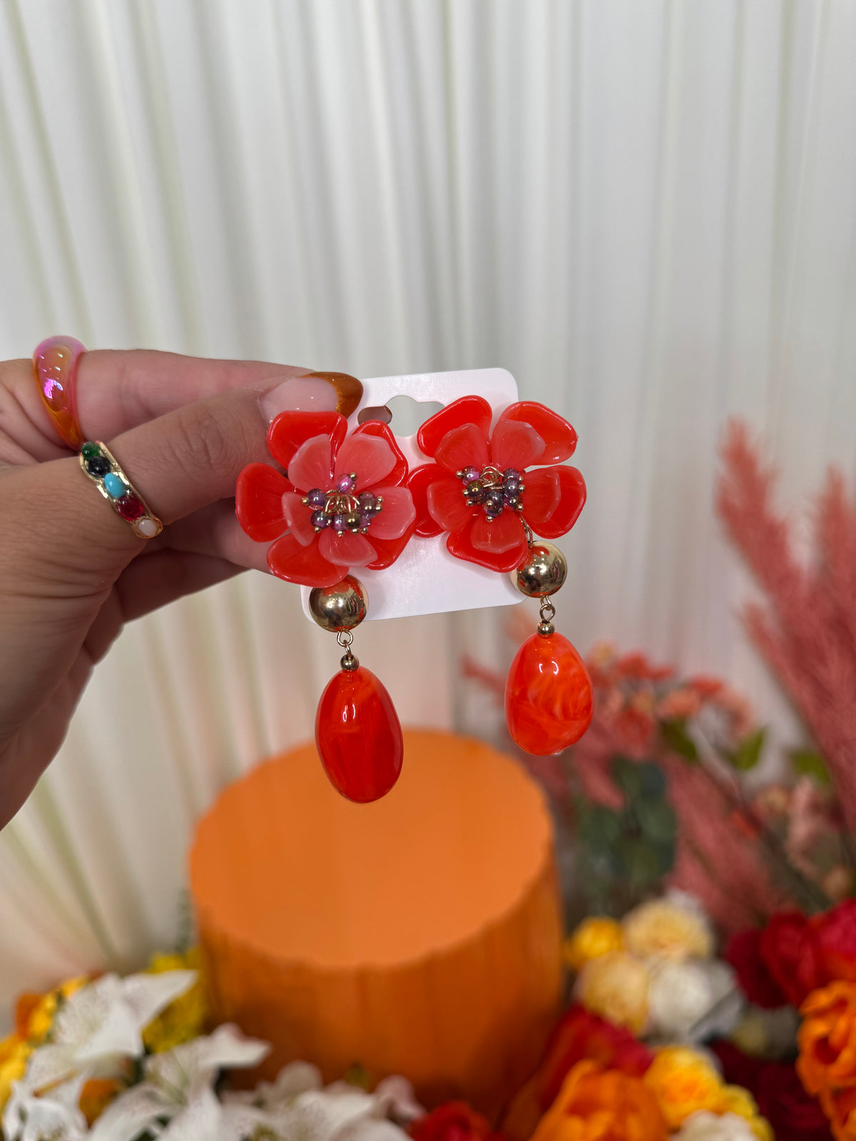 BURNT ORANGE FLOWER EARRINGS