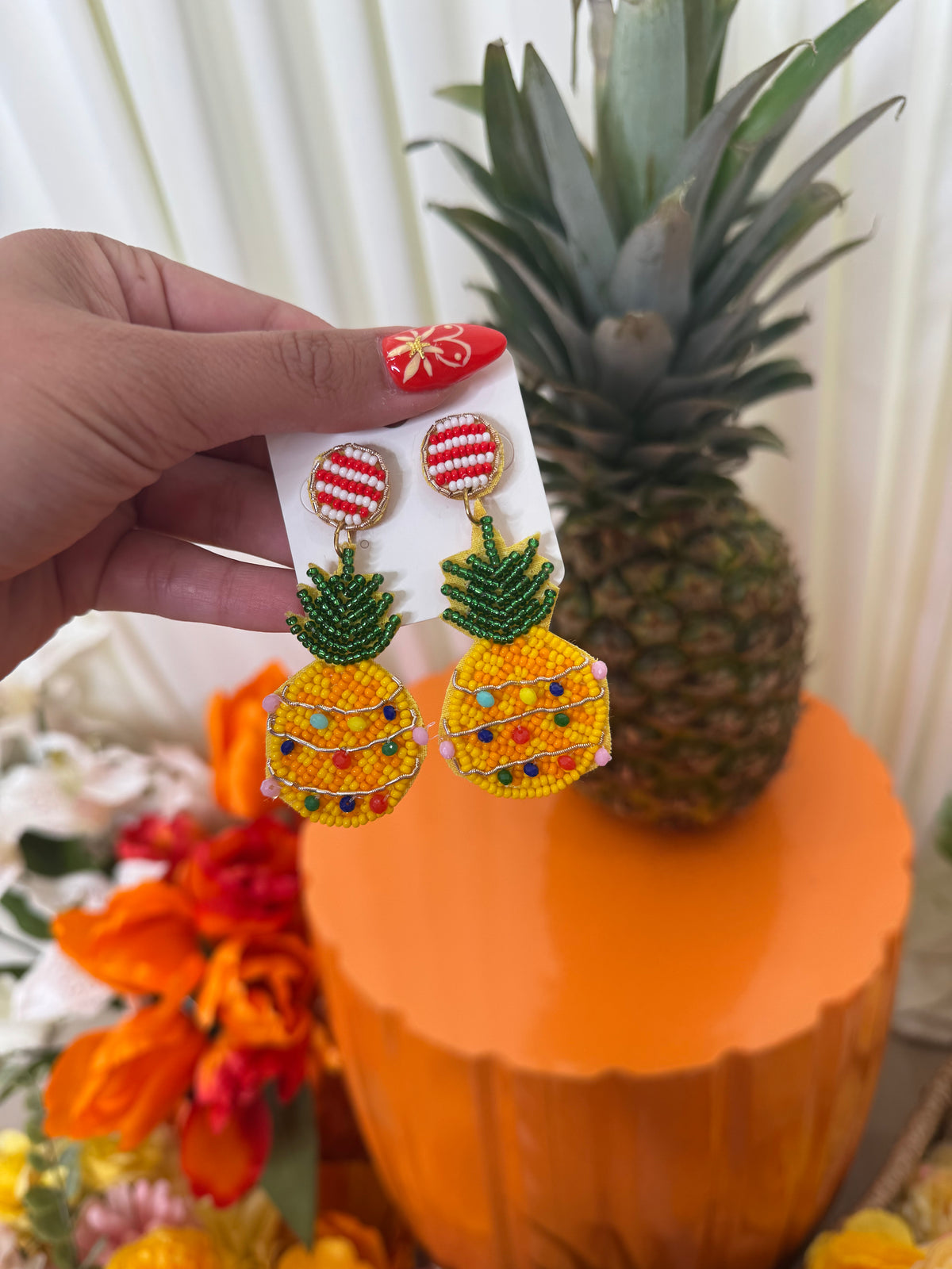 MULTI COLOR BEADED PINEAPPLE EARRINGS