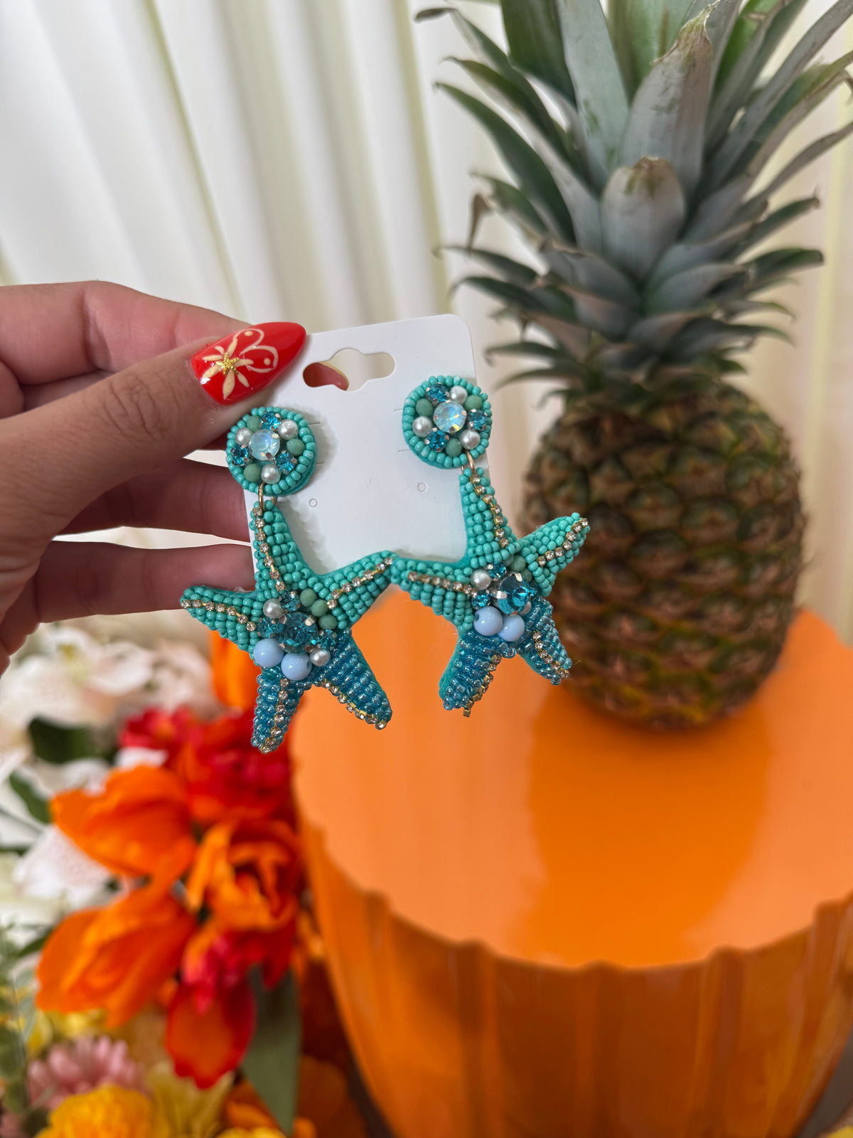 STARFISH BEADED EARRINGS (BLUE)